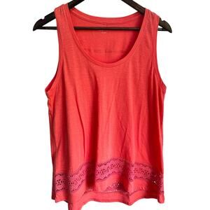 Ann Taylor LOFT Pink Coral Cotton Flowy Lace Trim Summer Tank Top Medium